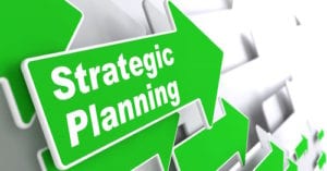 Strategic Planning - Business Concept. Green Arrow with "Strategic Planning" Slogan on a Grey Background. 3D Render.