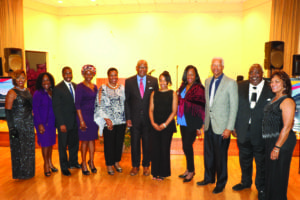 L-R: Mistress of Ceremonies Heidi Fuller, State Rep. Dee Dawkins-Haigler; DeKalb ICEO Lee May, Lithonia Mayor Deborah Jackson, State Rep. Doreen Carter, Dr. Jabari Simama, PhD candidate Whitney Ingram, DeKalb Commissioner Mereda Davis Johnson, Congressman Hank Johnson, GLCC Vice President Gregory Williams and GLCC Gala Committee Chair Bonnie Haynes. 