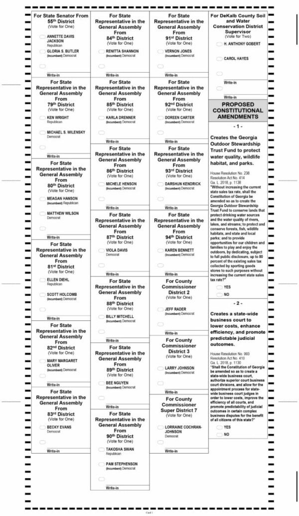 DeKalb County Sample Ballot General Election Nov 6, 2018 On