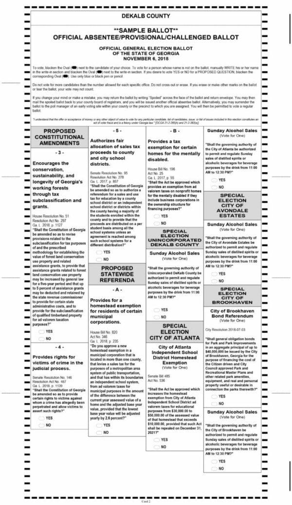 DeKalb County Sample Ballot General Election Nov 6, 2018 On