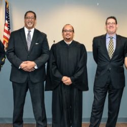 Deputy Adrian Pascoe, Mayor Jason Lary, Judge Michael Sheridan, City Solicitor Lenny Felgin and Sergeant Nick Mendez. Photo provided