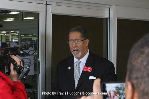 City of Stonecrest Mayor Jason Lary addressed members of the media outside of the Sam’s Club.