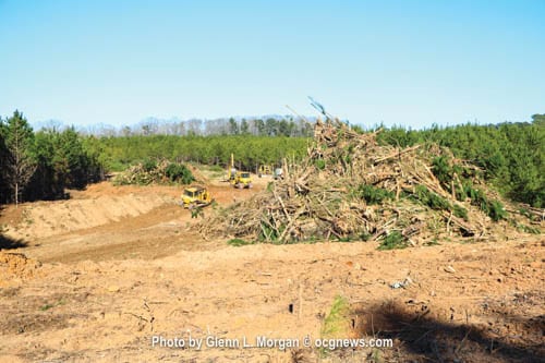 Construction crews clear-cut land off of Woodrow Road near the Evans Mill Road entrance to New Birth Missionary Baptist Church. Photo by Glenn L. Morgan/ OCGNews