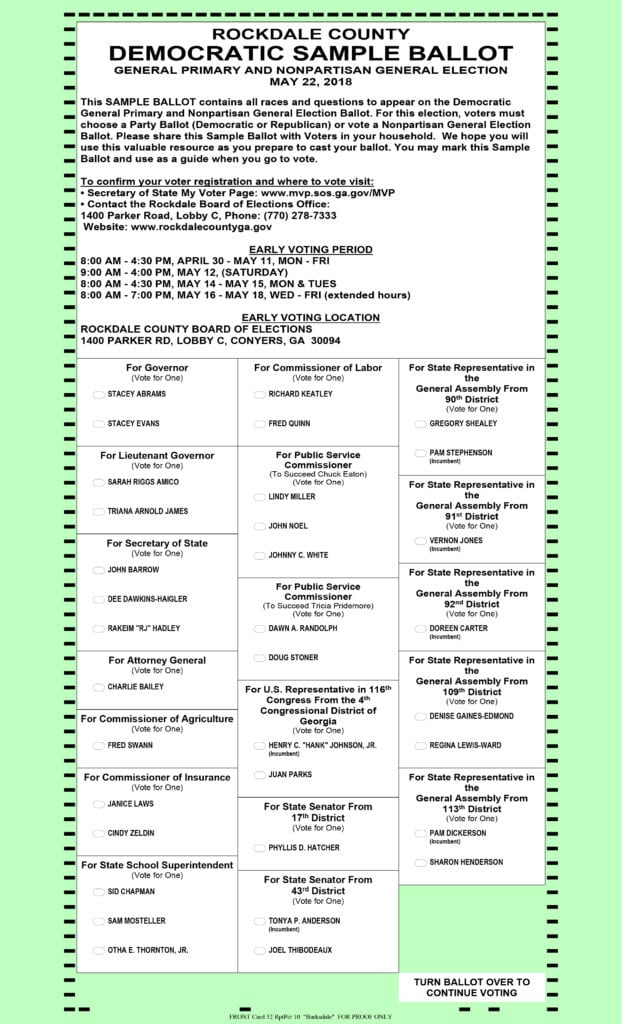 Rockdale County sample ballot General Primary Election