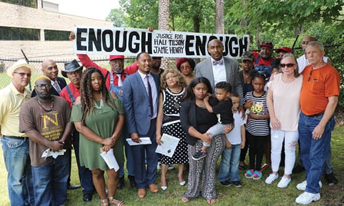 A news conference to address the deaths of Shali Tilson and Jamie K. Henry while in Rockdale County Jail was held outside of the Rockdale County Sheriff’s Office on May 31. Photo by Glenn L. Morgan