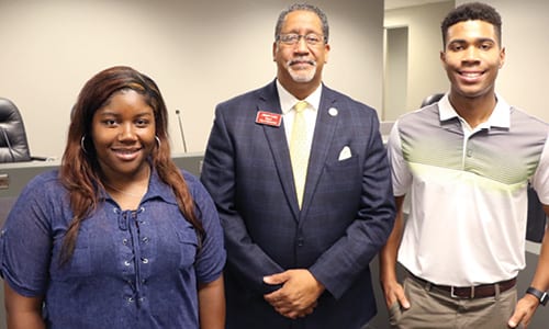 L-R: Courtney McGinty, Stonecrest Mayor Jason Lary and Kolby Terrelonge. Photo by Glenn L. Morgan/OCGNews  