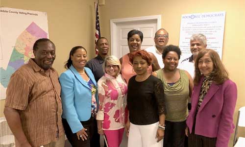 Front L-R: Stan Williams, Democratic Party Committee Chair for Rockdale County, Acting Rockdale Party Chair Janice Morris, Cheryl Miles Board,  Post Holder Rhonda Taylor, Keisha Cooper and State Rep. Pam Stephenson. Back Row L-R: Bob Nesbitt, Phyllis Hatcher, Tommy Plummer and Muddessar Ahmad.