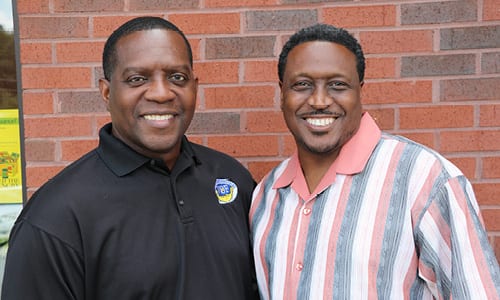 L-R: Bishop Gary Hawkins, Sr., founder of Voices of Faith Ministries in Stone Mountain and Conyers and Bishop Victor Sharpe, who pastors St. John, the Great Cathedral in Detroit reflect on Aretha Franklin’s impact on the world. Photo by Glenn L. Morgan