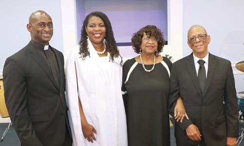 L-R: Tracey Whaley and his wife, First Lady Renee’ Whaley, Apostle Floyd Dautrieve and his wife, Lady Emma L. Dautrieve. Photos by Glenn L. Morgan