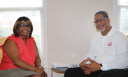 On Common Ground News editor Valerie J. Morgan and Stonecrest Mayor Jason Lary. Photo by Glenn L. Morgan