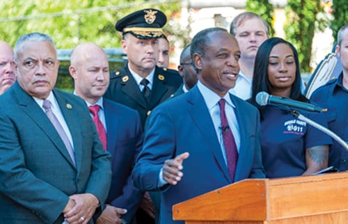 CEO Thurmond with public safety staff at Sept. 19, 2018  press conference. Photo provided