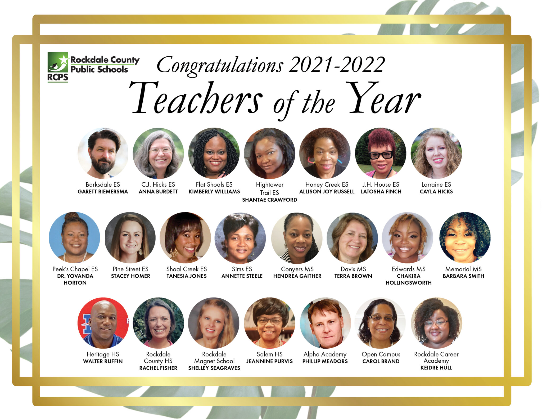 RCPS announces 20212022 Teachers of the Year On Common Ground News