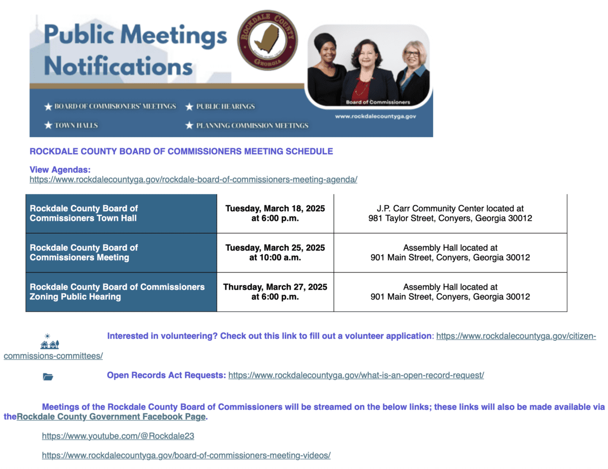 Rockdale County Board of Commissioners Public Meetings Notification ...