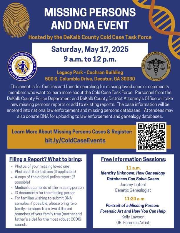 DeKalb DA announces aid for families of missing persons, DNA collection on May 17 – On Common Ground News