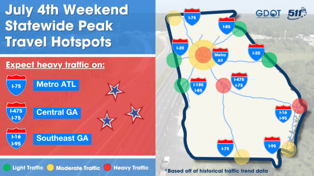 Georgia DOT announces lane closure suspension, best and worst travel times for upcoming July 4th holiday weekend travel – On Common Ground News