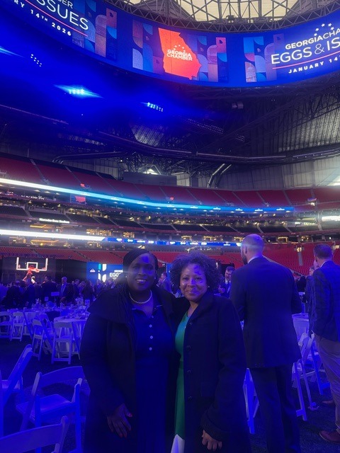 Tonya Hicks with Power Solutions and Mayor at Georgia Chamber Eggs and Issues